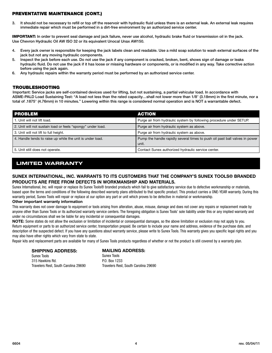 Sunex Tools 6604 User Manual | Page 4 / 14