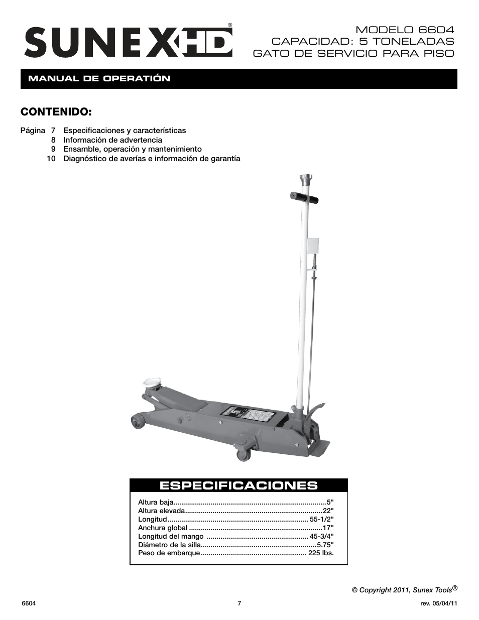 Sunex Tools 6604 User Manual | Page 7 / 14