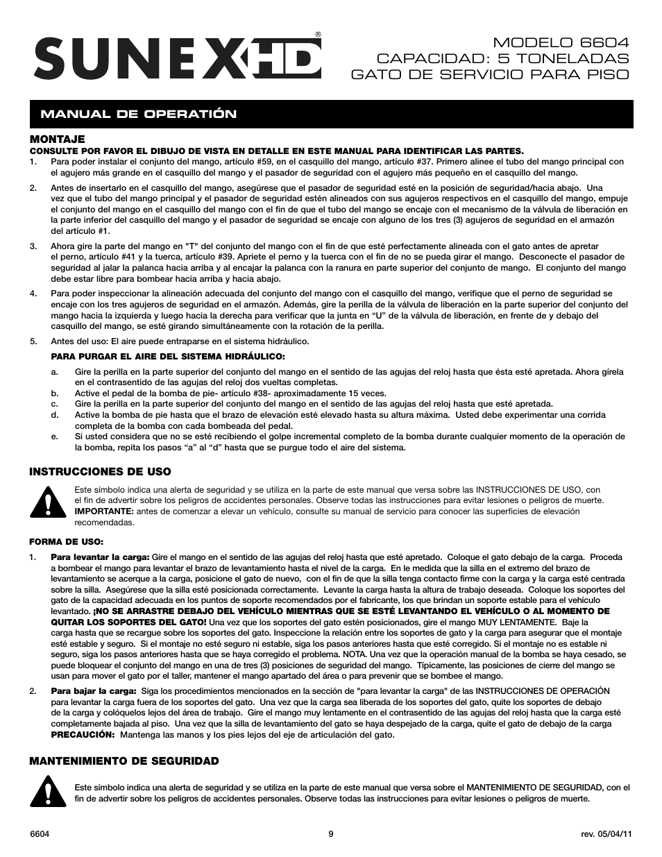 Sunex Tools 6604 User Manual | Page 9 / 14