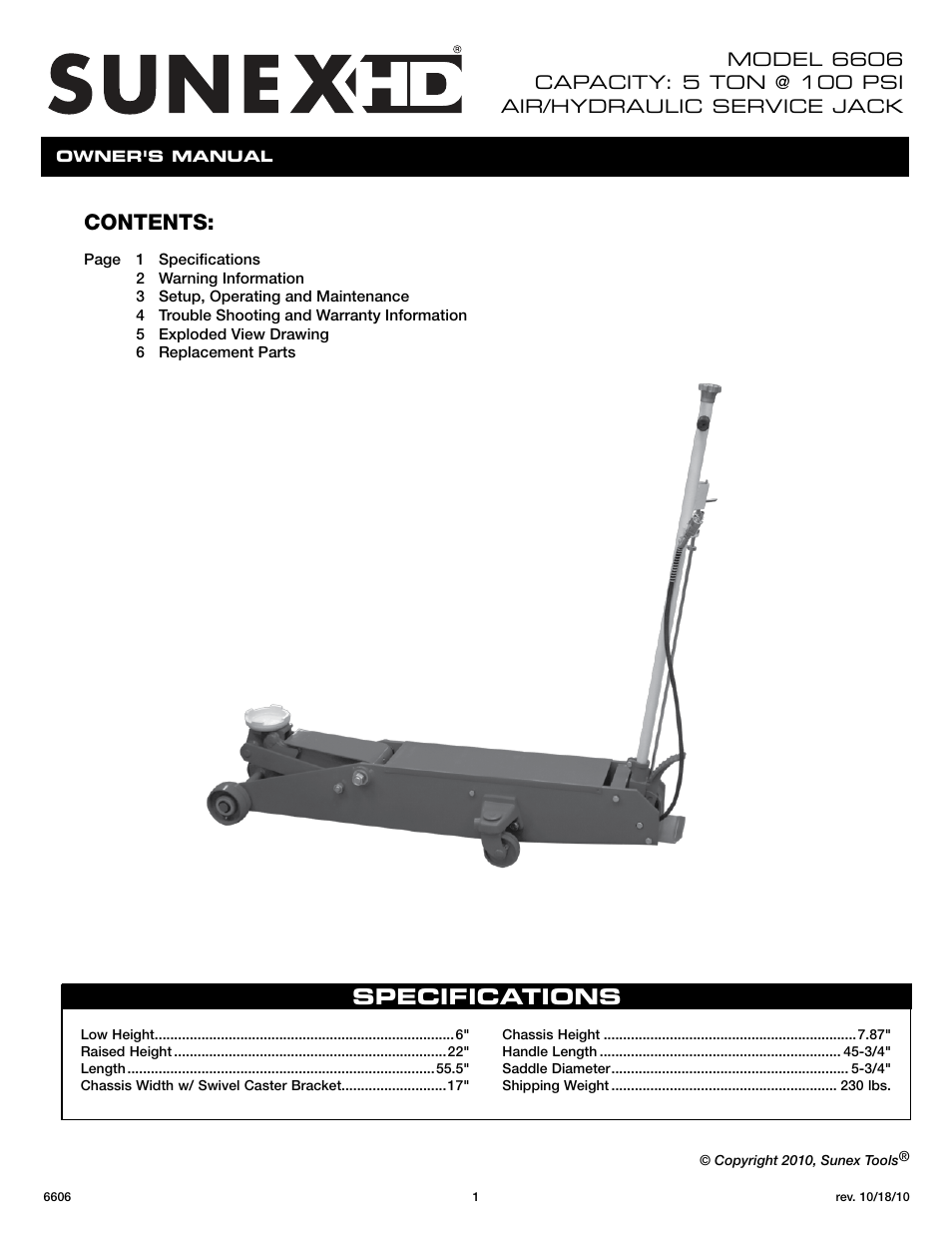 Sunex Tools 6606 User Manual | 14 pages