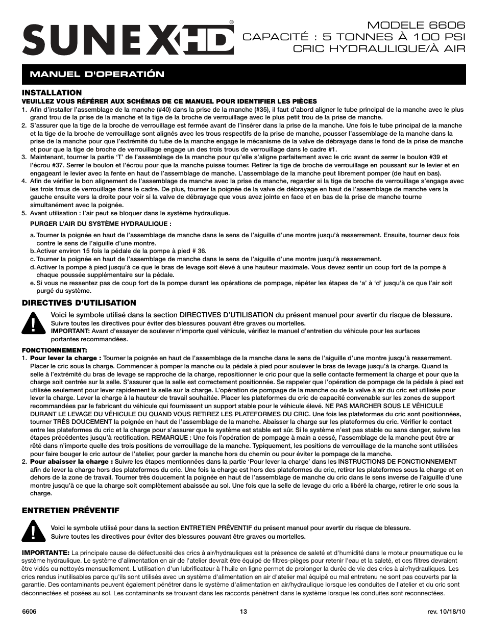 Sunex Tools 6606 User Manual | Page 13 / 14