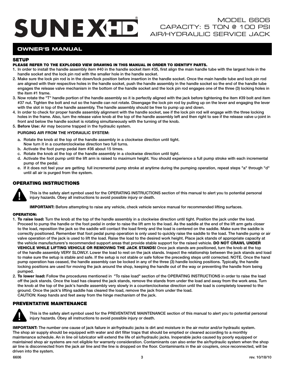 Sunex Tools 6606 User Manual | Page 3 / 14