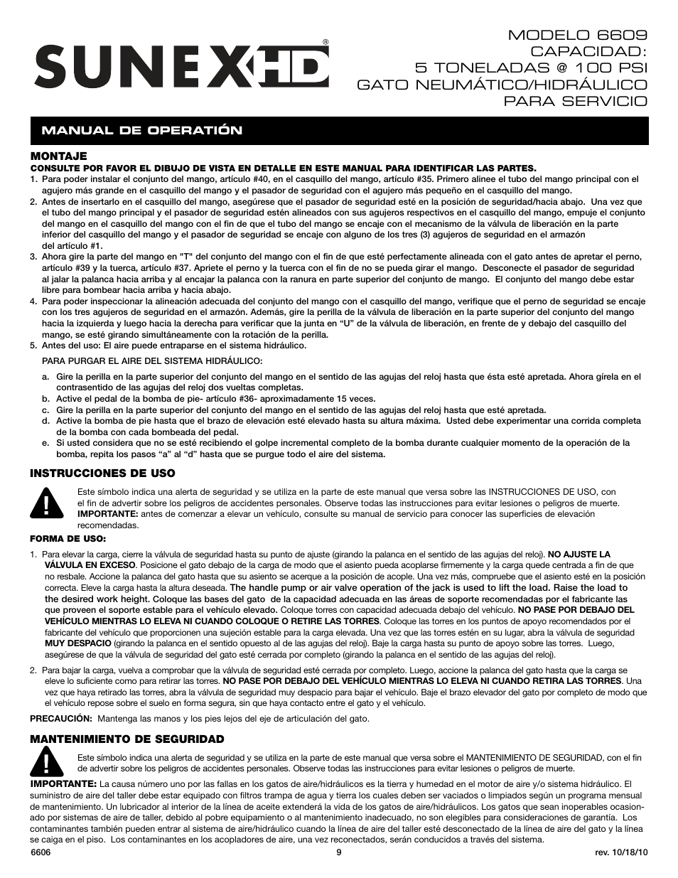 Sunex Tools 6606 User Manual | Page 9 / 14