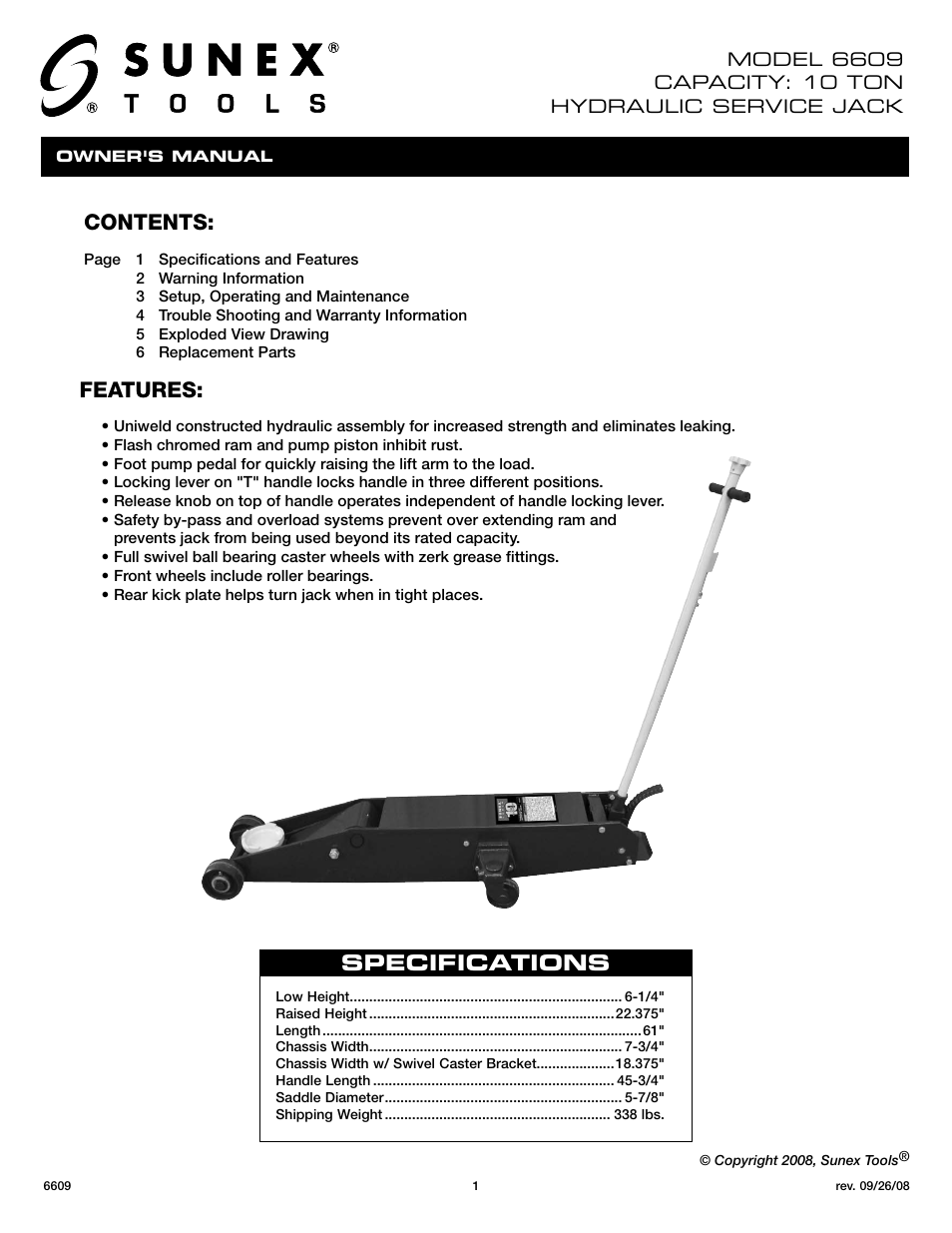 Sunex Tools 6609 User Manual | 10 pages