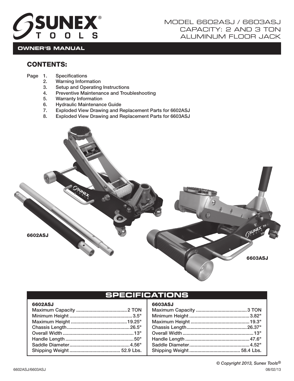 Sunex Tools 6602ASJ User Manual | 20 pages