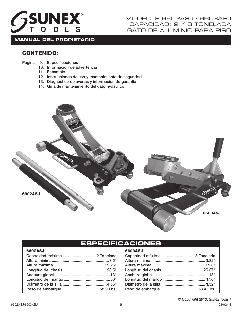 Sunex Tools 6602ASJ User Manual | Page 9 / 20