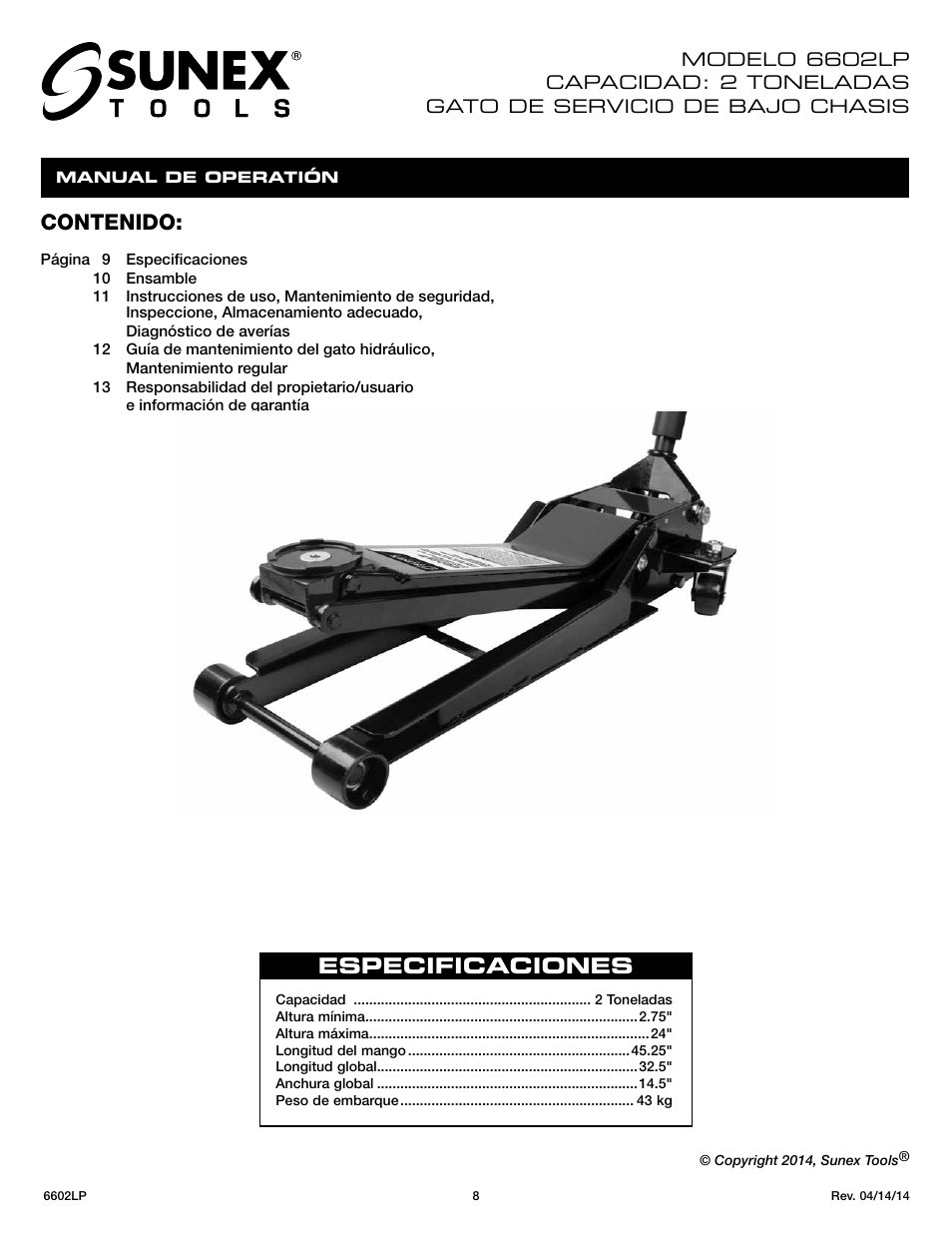 Sunex Tools 6602LP User Manual | Page 8 / 19