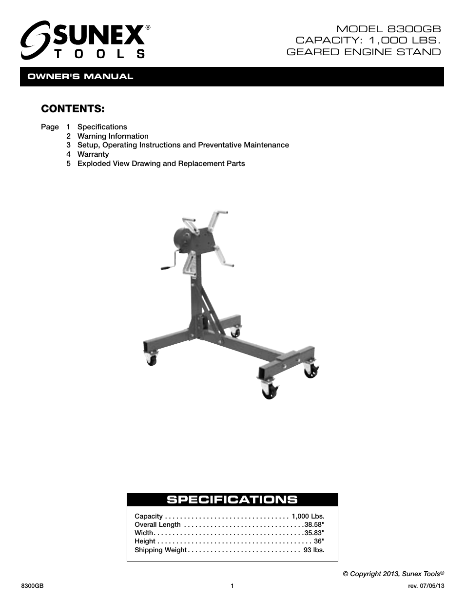 Sunex Tools 8300GB User Manual | 13 pages