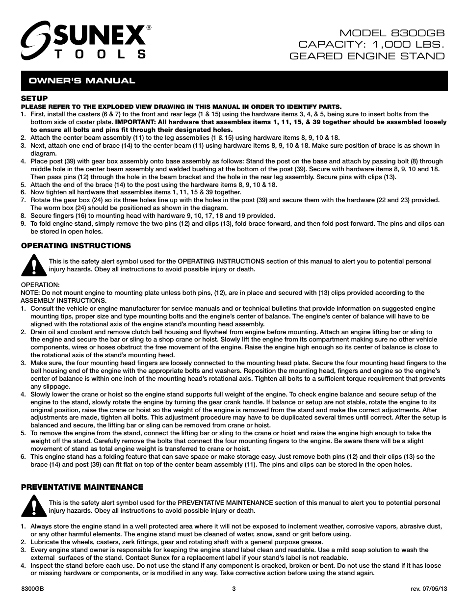 Sunex Tools 8300GB User Manual | Page 3 / 13