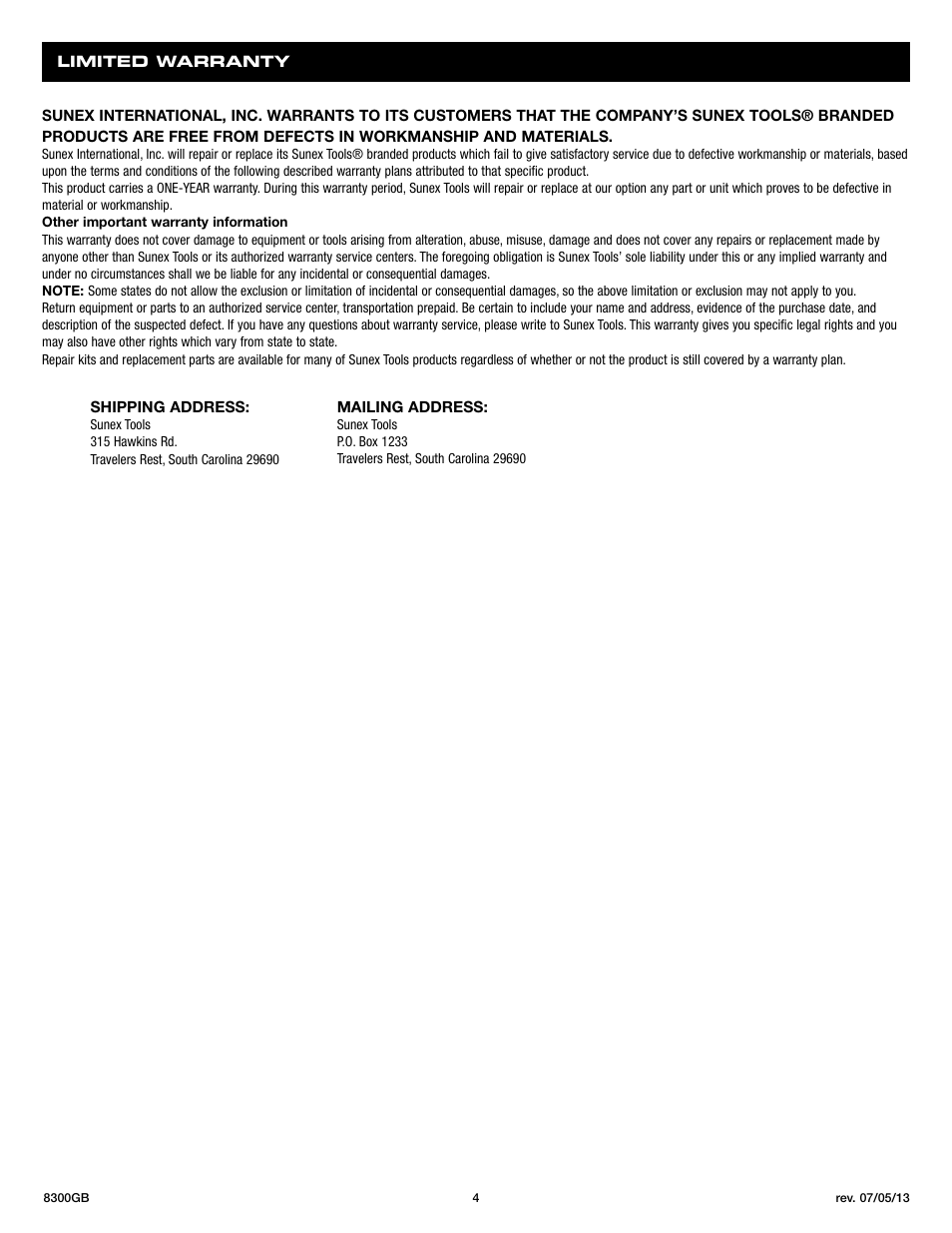 Sunex Tools 8300GB User Manual | Page 4 / 13