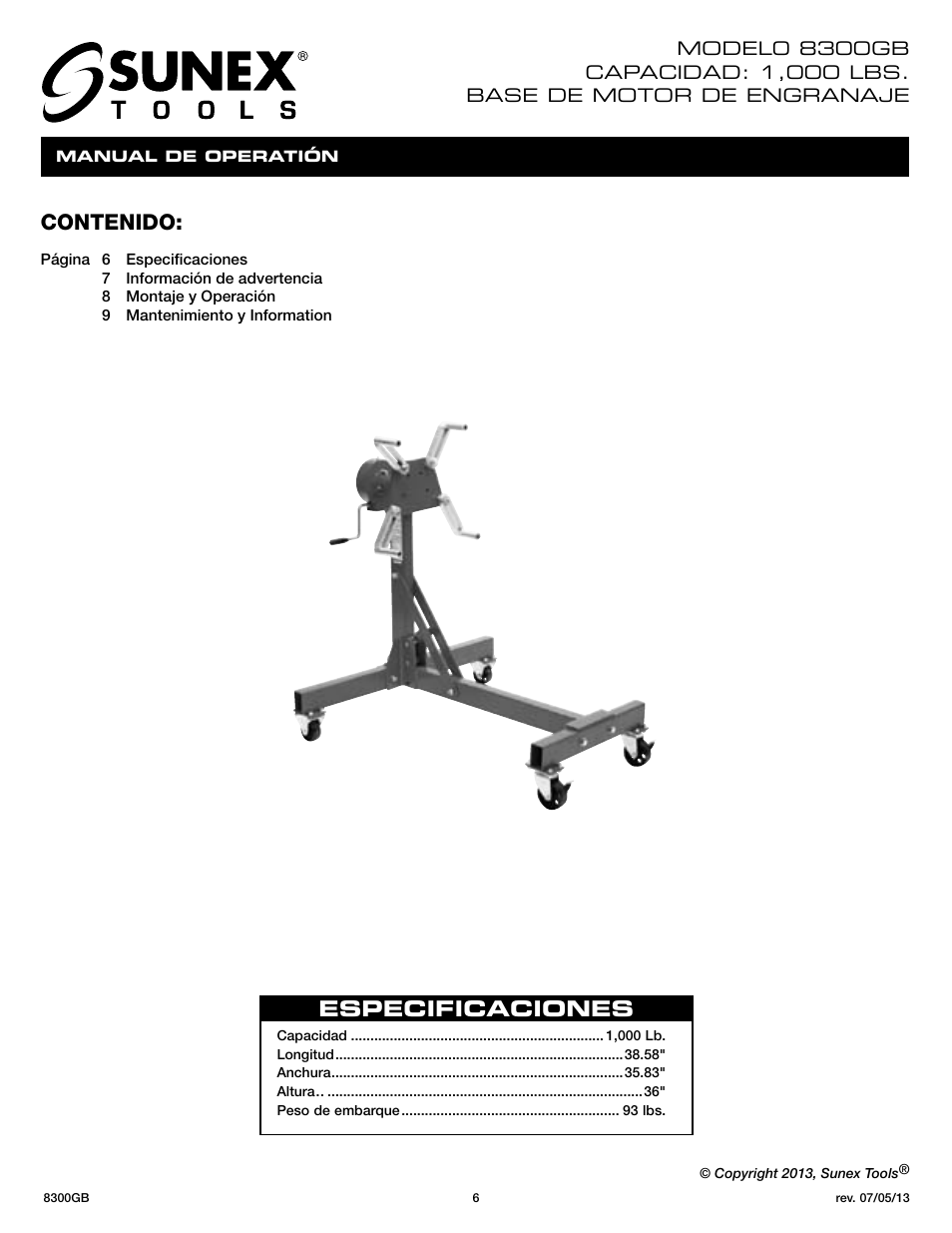 Sunex Tools 8300GB User Manual | Page 6 / 13