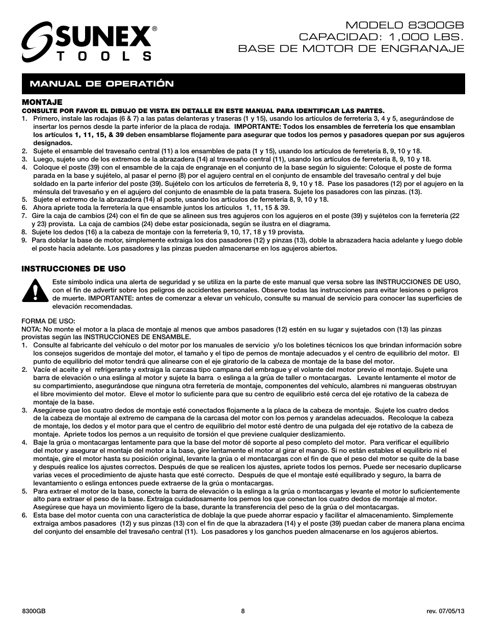 Sunex Tools 8300GB User Manual | Page 8 / 13