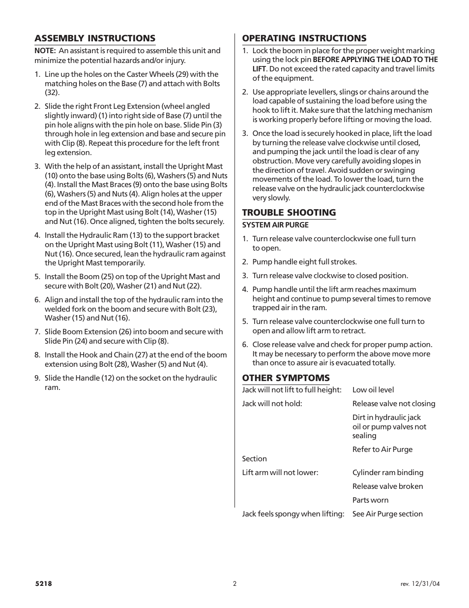 Sunex Tools 5218 User Manual | Page 2 / 4