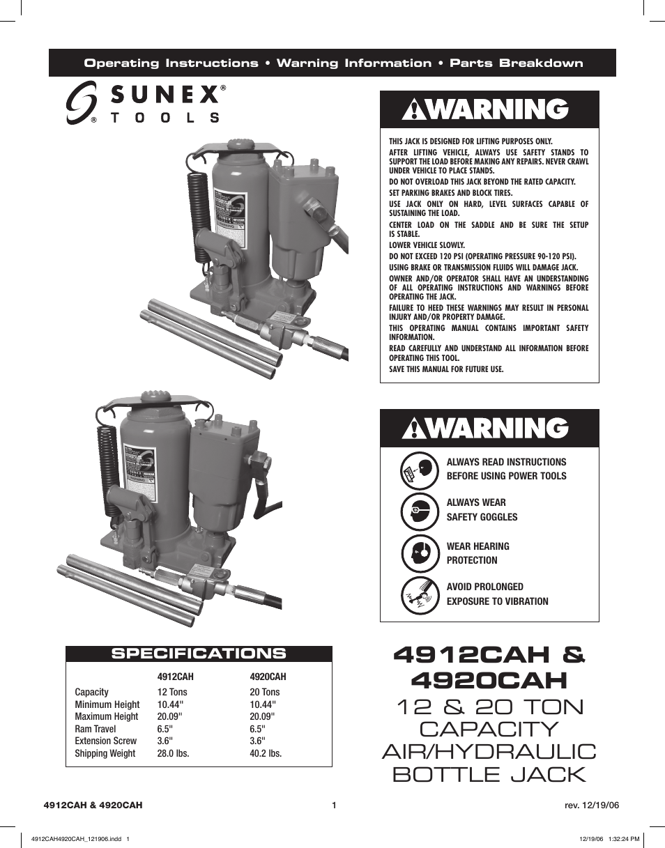 Sunex Tools 4920CAH User Manual | 13 pages