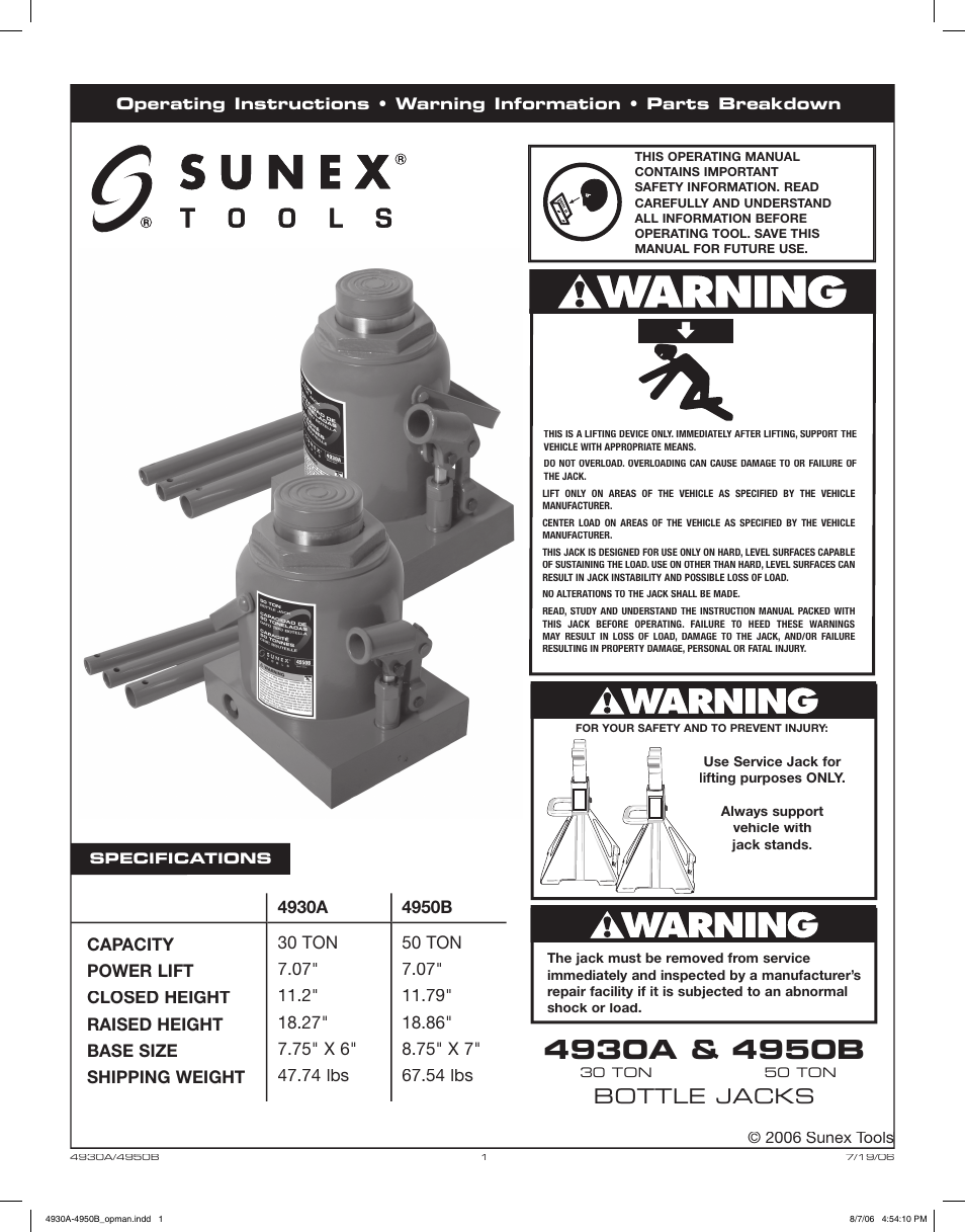 Sunex Tools 4950B User Manual | 10 pages