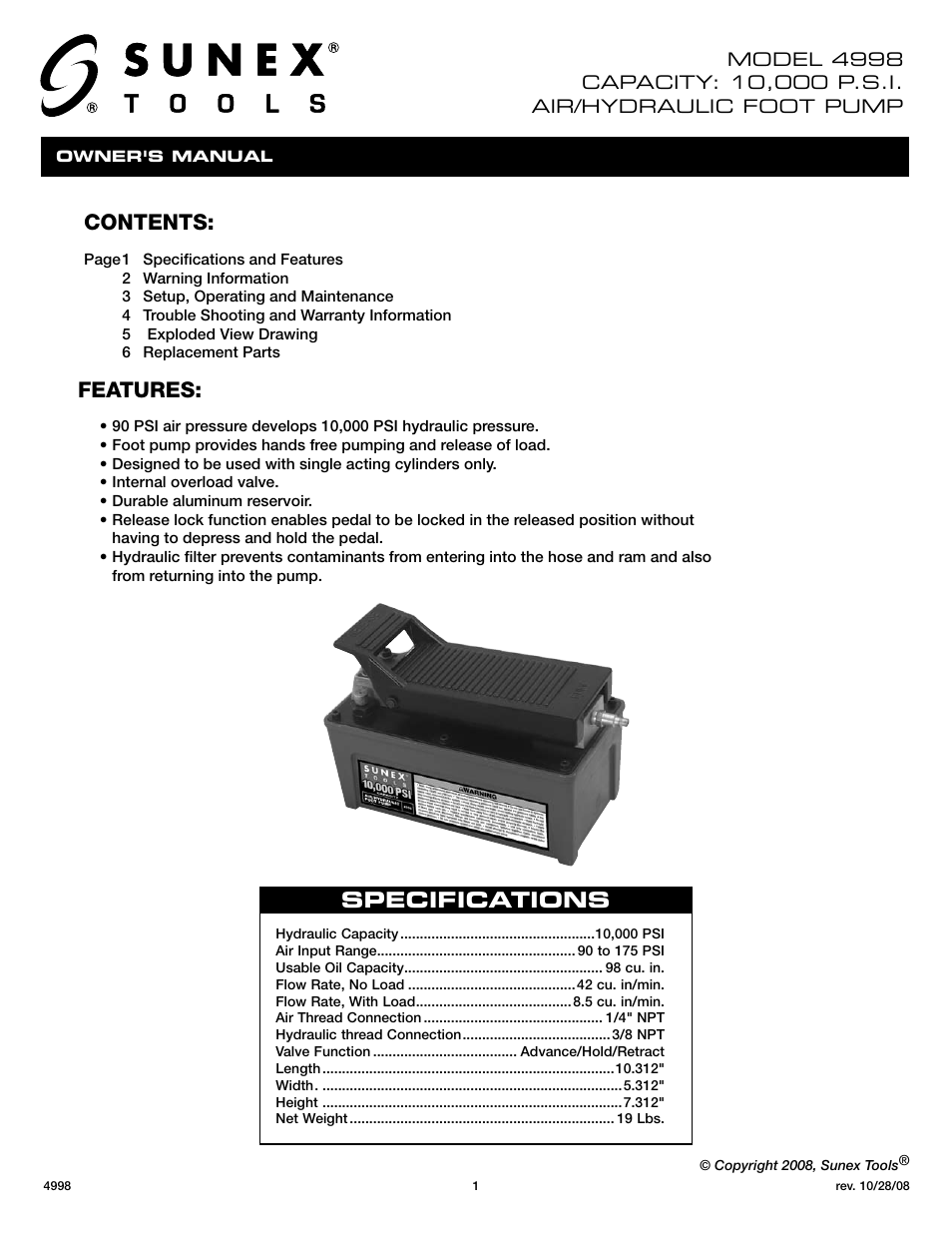 Sunex Tools 4998 User Manual | 10 pages