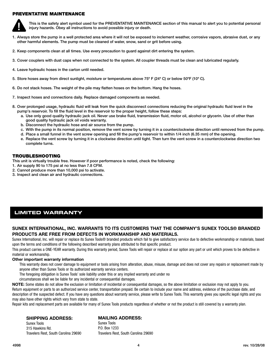 Sunex Tools 4998 User Manual | Page 4 / 10