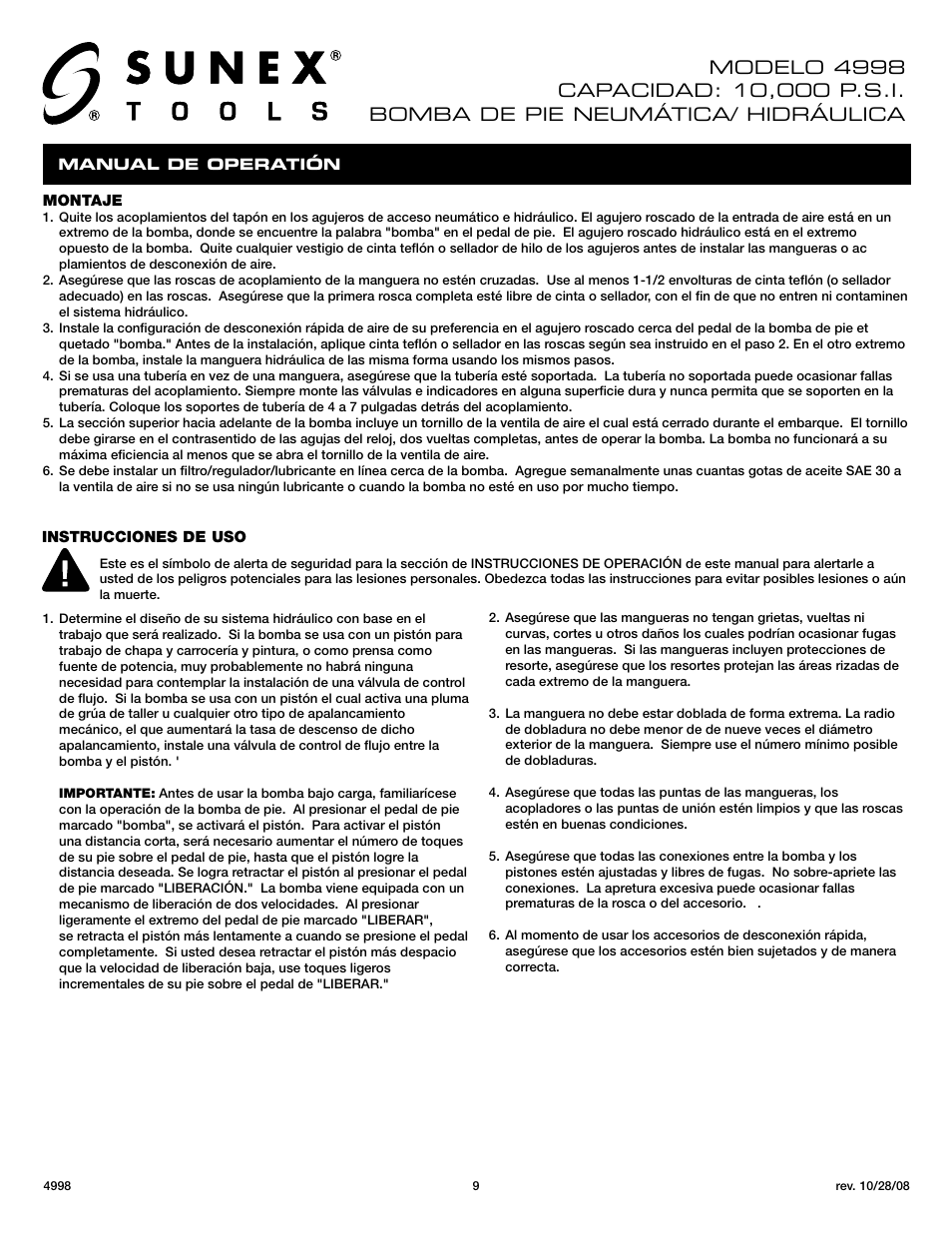 Sunex Tools 4998 User Manual | Page 9 / 10