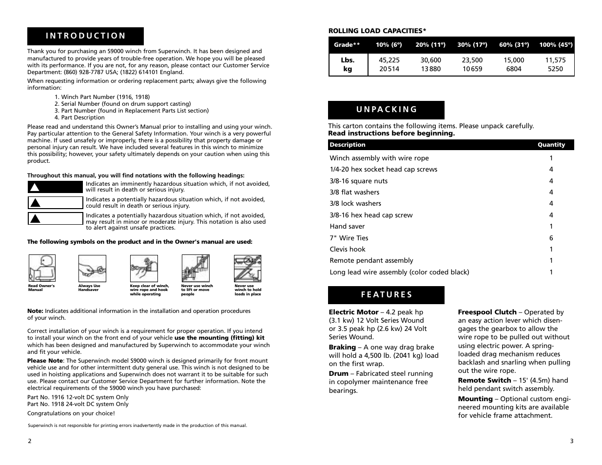 Superwinch S9000 - 4,082 kgs/12V (1916, 1918) User Manual | Page 2 / 30