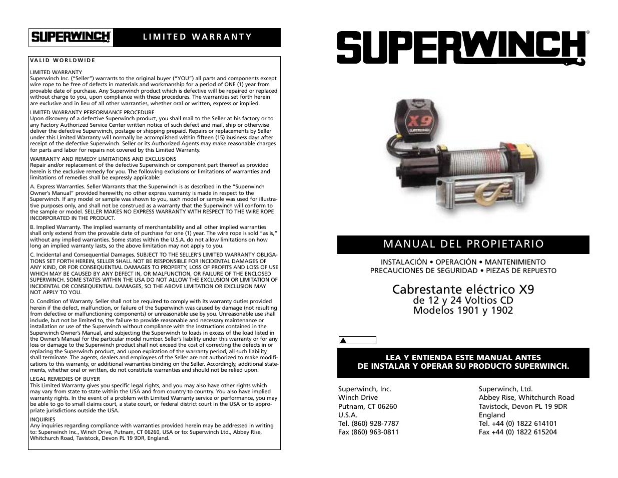 Cabrestante eléctrico x9, Manual del propietario | Superwinch X9 – 4,082 kgs/12V (1901, 1902) User Manual | Page 12 / 34