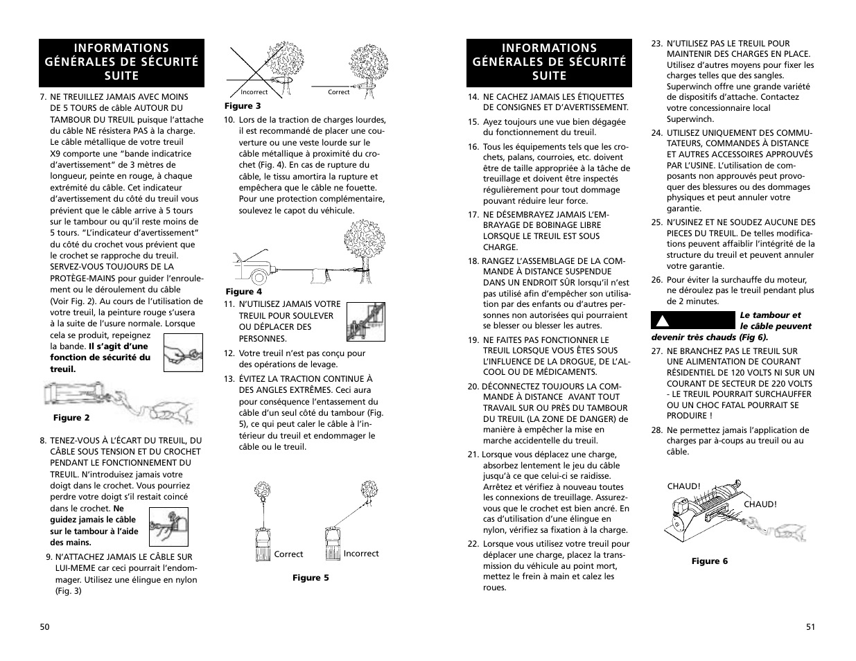 Informations générales de sécurité suite | Superwinch X9 – 4,082 kgs/12V (1901, 1902) User Manual | Page 26 / 34