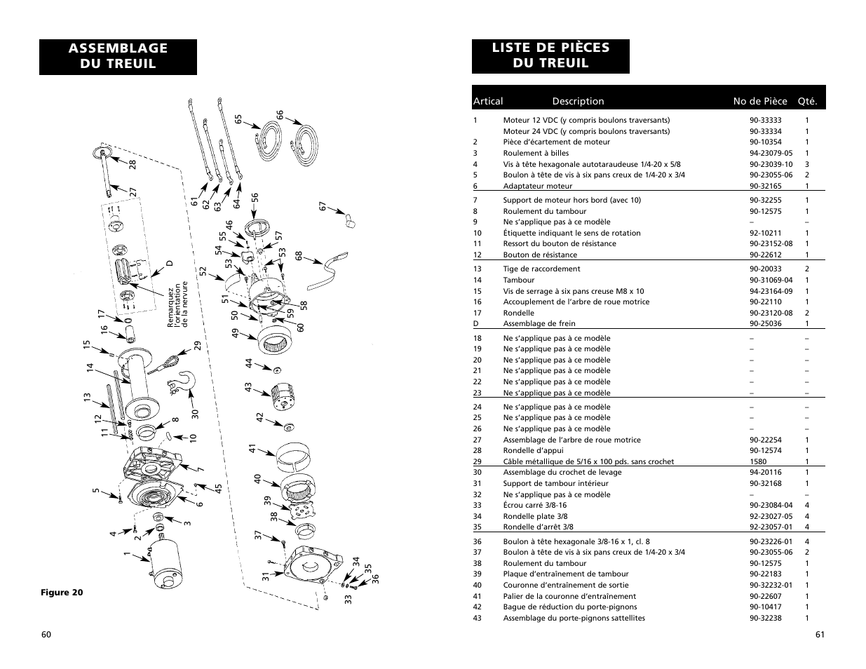 Assemblage du treuil, Liste de pièces du treuil | Superwinch X9 – 4,082 kgs/12V (1901, 1902) User Manual | Page 31 / 34