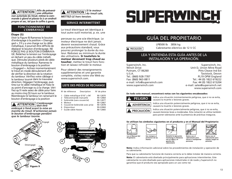 Lp8500 manmasfjb_part7, Guía del propietario, Attention | Peligro | Superwinch LP8500 - 3,855 kgs/12V User Manual | Page 8 / 10