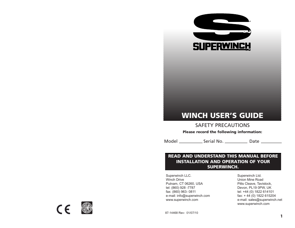 Superwinch TALON SERIES WINCH User’s Guide User Manual | 18 pages
