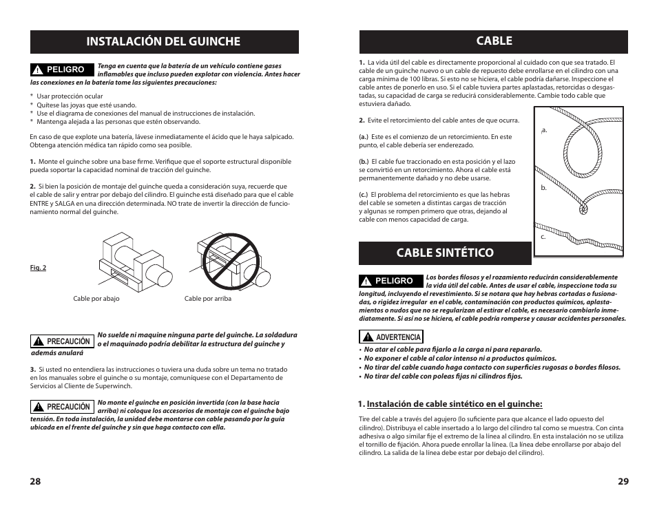 Instalación del guinche cable, Cable sintético | Superwinch TALON SERIES WINCH User’s Guide User Manual | Page 15 / 18