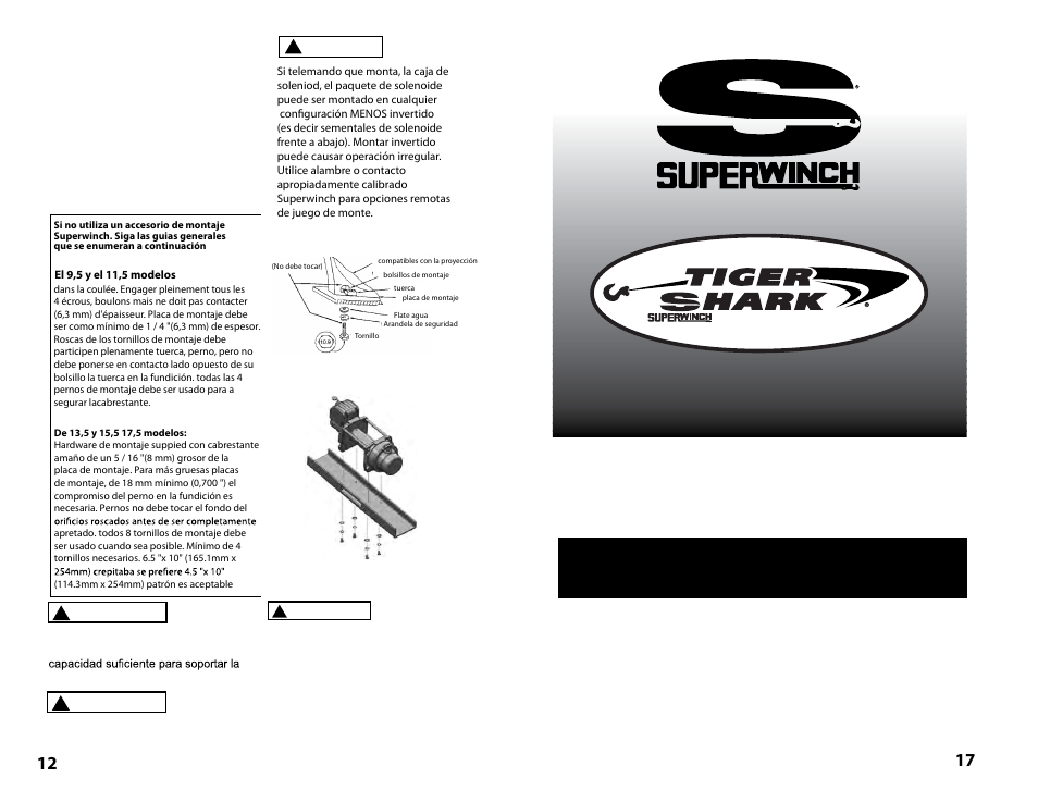 Série tiger shark, Treuil, Guide d’installation | Cuidado | Superwinch Tiger Shark 9500- 4309 kgs/12V Installation User Manual | Page 12 / 14