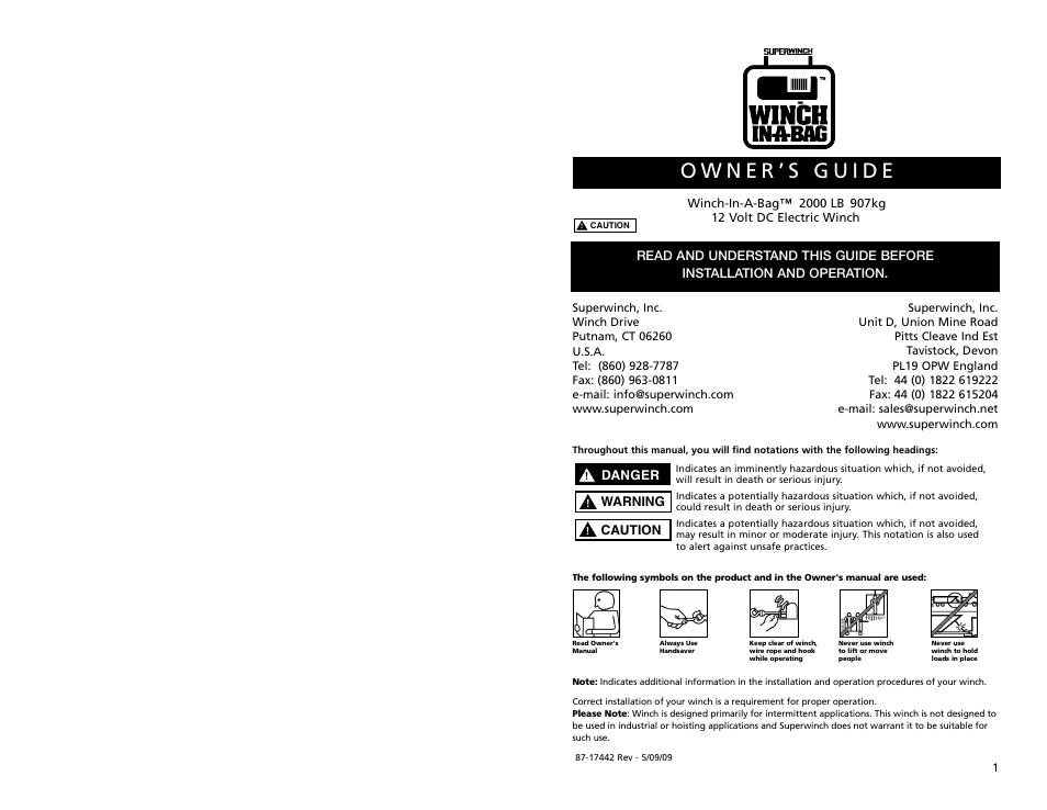 Superwinch Winch-In-A-Bag – 907 kgs/12V User Manual | 12 pages