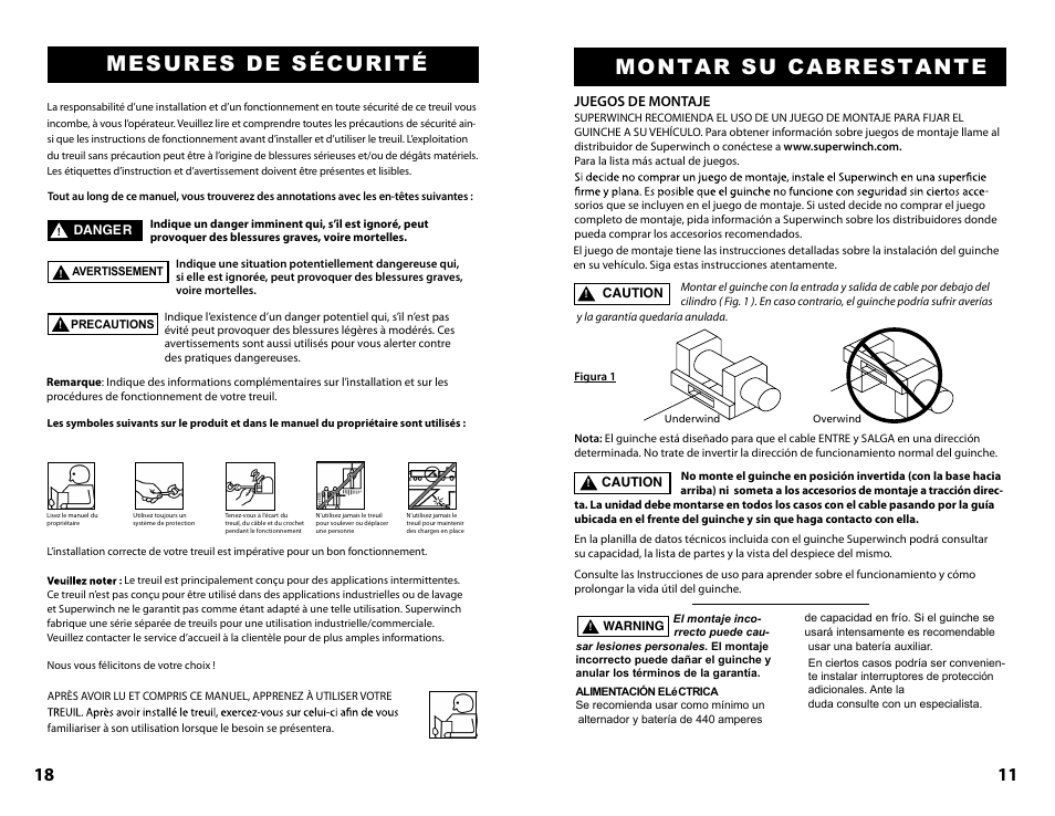 Mesures de sécurité, Montaje del guinche, Montar su cabrestante | Superwinch TALON SERIES WINCH Installation User Manual | Page 11 / 14