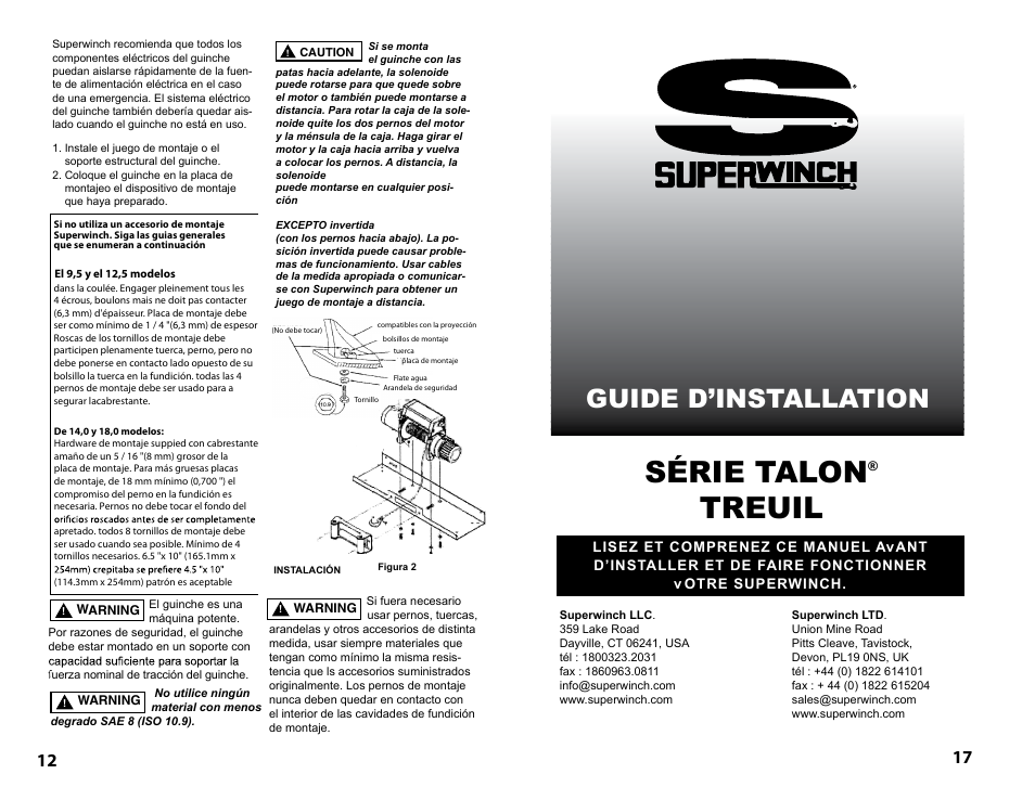 Série talon, Treuil, Guide d’installation | Superwinch TALON SERIES WINCH Installation User Manual | Page 12 / 14