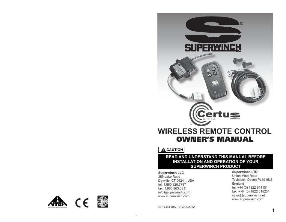 Superwinch Certus Wireless for Superwinch S Series winches User Manual | 18 pages