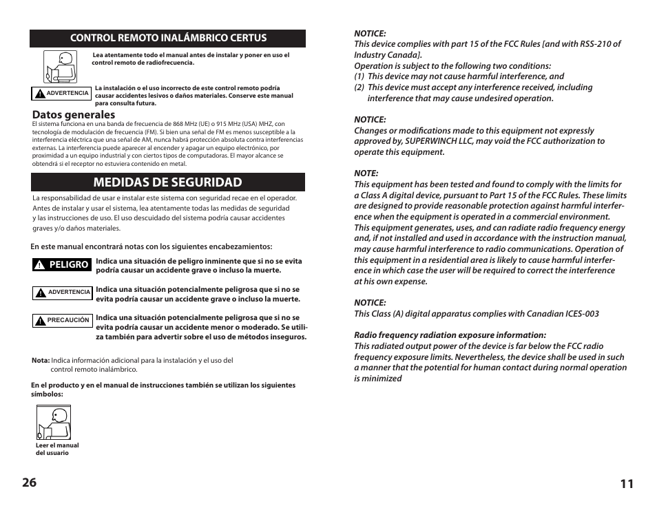 Medidas de seguridad, Datos generales | Superwinch Certus Wireless for Superwinch S Series winches User Manual | Page 11 / 18