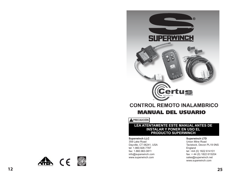 Control remoto inalámbrico, Manual del usuario | Superwinch Certus Wireless for Superwinch S Series winches User Manual | Page 12 / 18