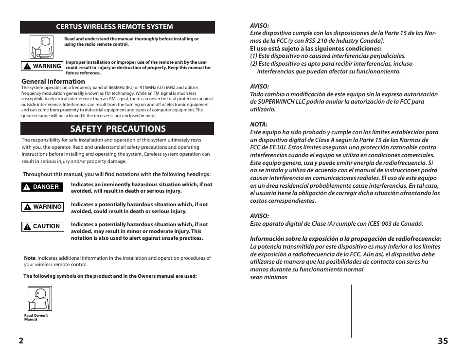 Safety precautions | Superwinch Certus Wireless for Superwinch S Series winches User Manual | Page 2 / 18