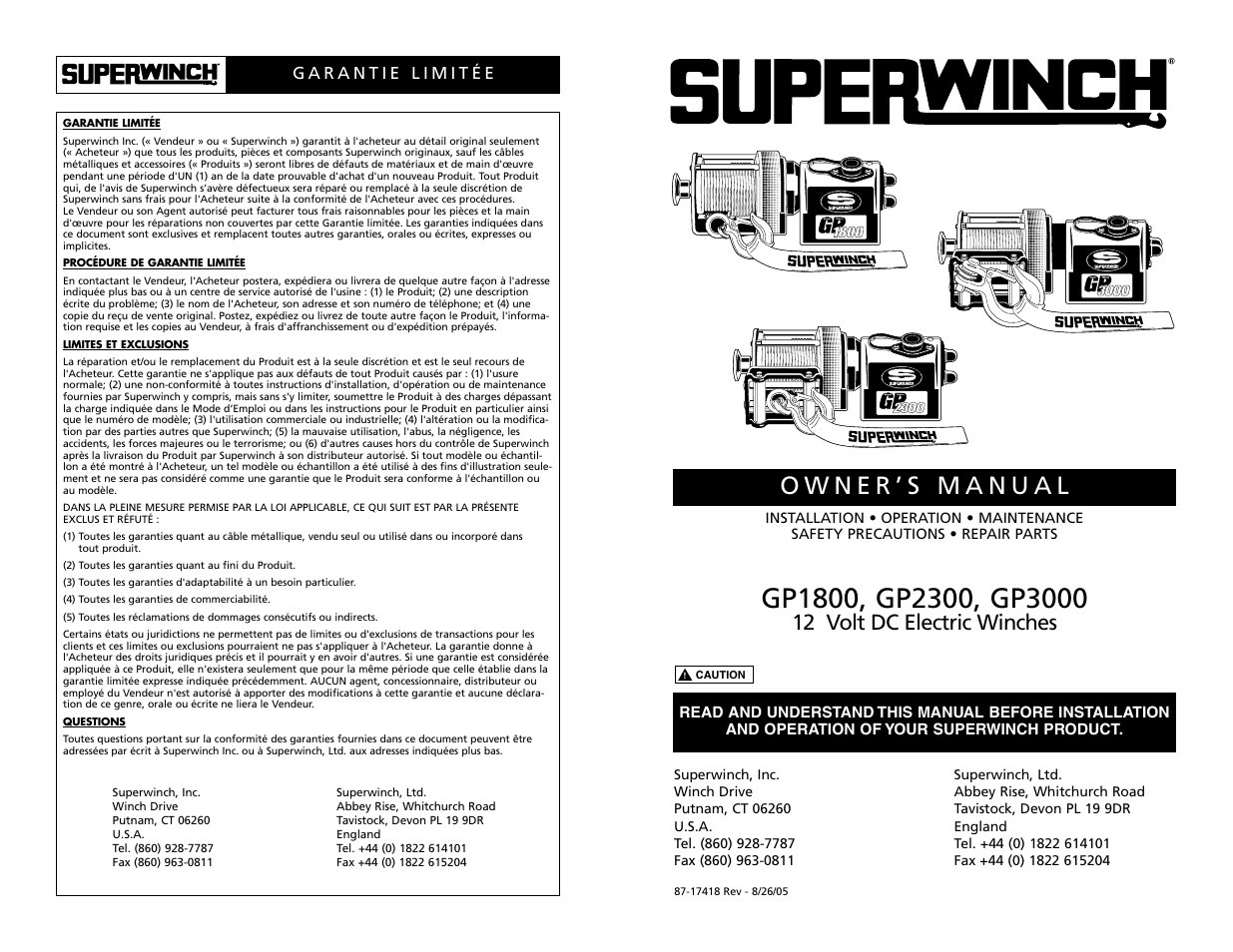 Superwinch GP2300 – 1,043 kgs/12V User Manual | 34 pages