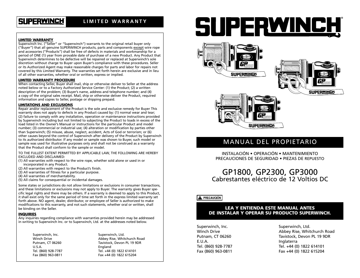 Manual del propietario, Cabrestantes eléctrico de 12 voltios dc | Superwinch GP2300 – 1,043 kgs/12V User Manual | Page 12 / 34