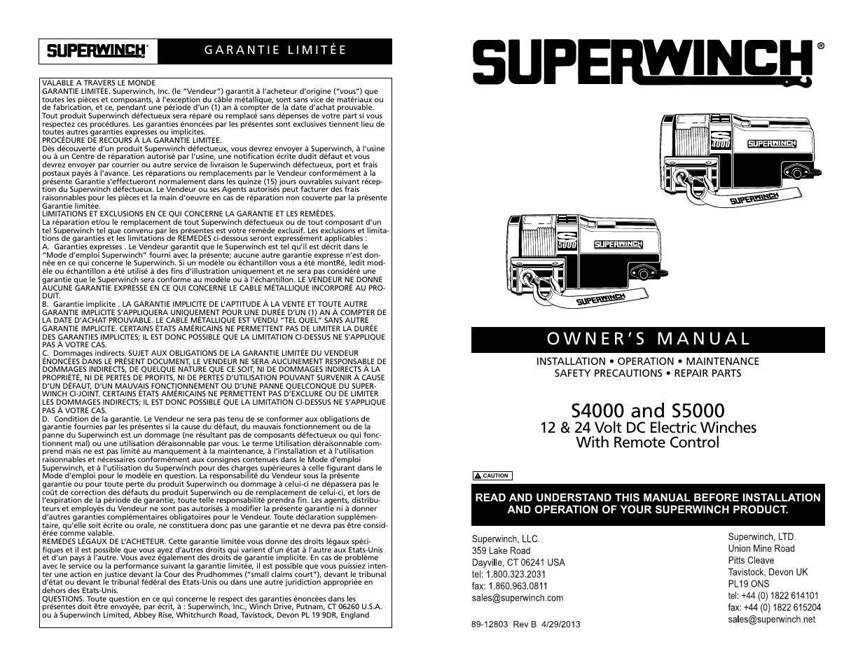 Superwinch S4000 - 1,814 kgs/12V User Manual | 33 pages