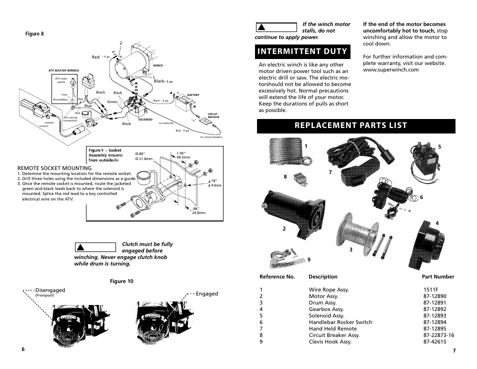 Intermittent duty, Replacement parts list | Superwinch LT3000 ATV – 1,360 kgs/12V User Manual | Page 4 / 12