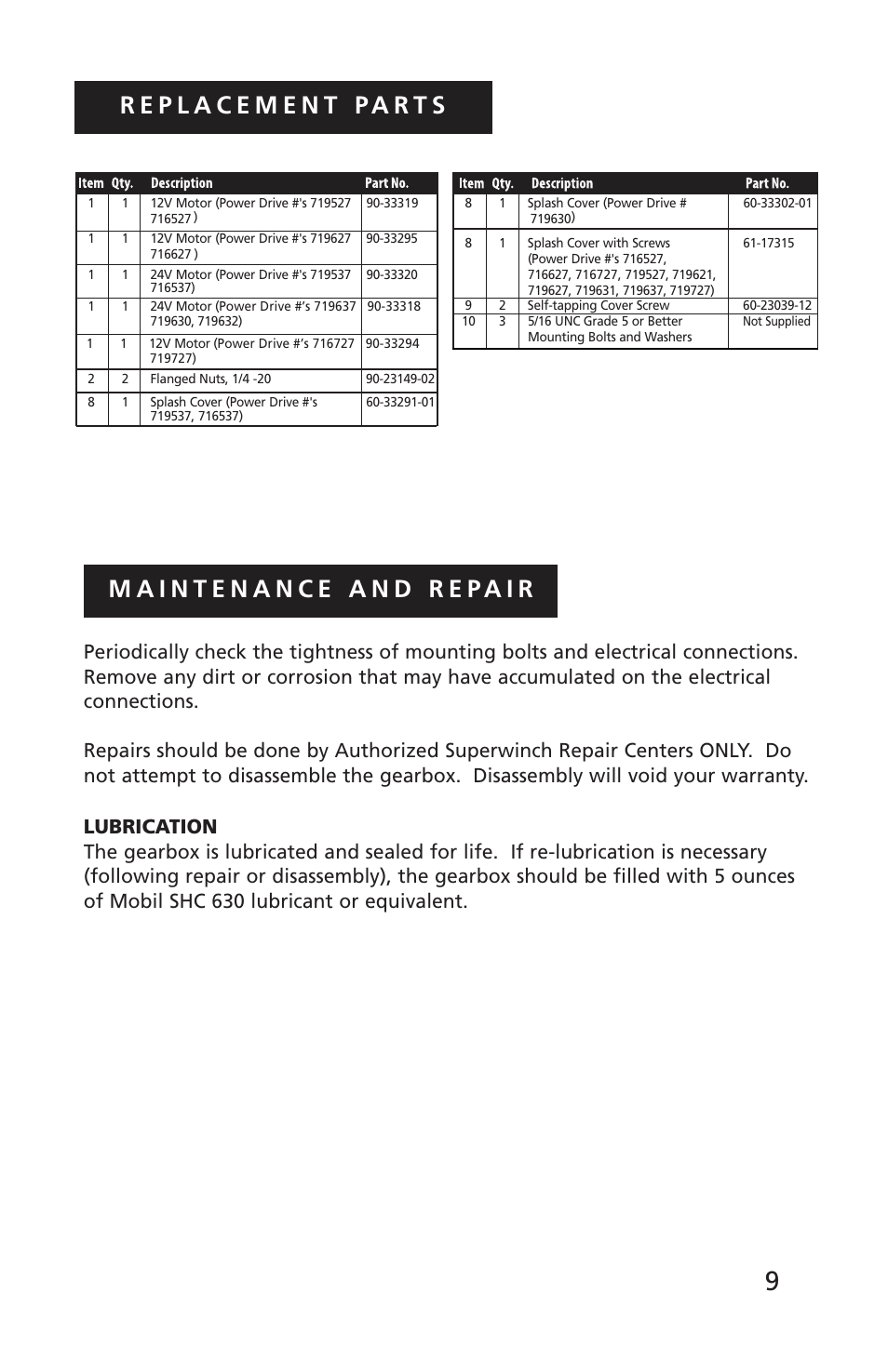 Superwinch DC POWER DRIVES User Manual | Page 9 / 9