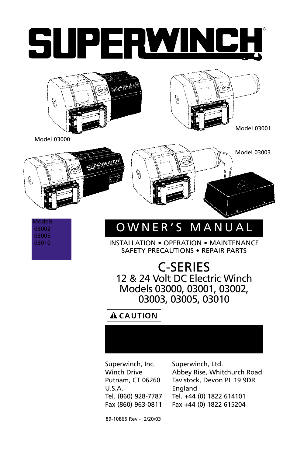 C-series | Superwinch C1000 (Motor Cover/Remote) - 453 kgs/12V User Manual | Page 2 / 60