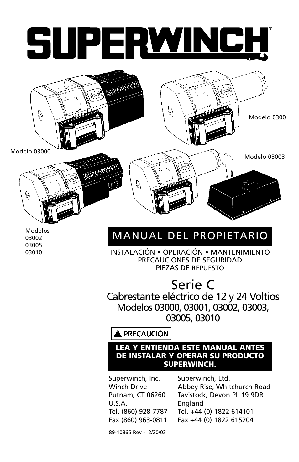 Serie c, Manual del propietario, Cabrestante eléctrico de 12 y 24 voltios | Superwinch C1000 (Motor Cover/Remote) - 453 kgs/12V User Manual | Page 22 / 60