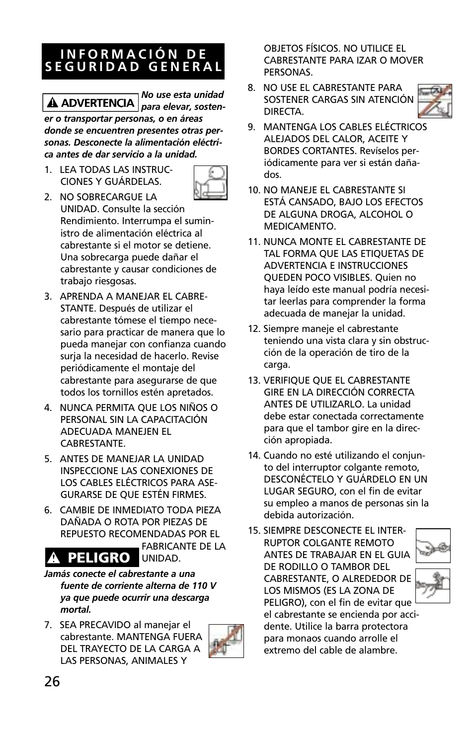 Peligro | Superwinch C1000 (Motor Cover/Remote) - 453 kgs/12V User Manual | Page 27 / 60