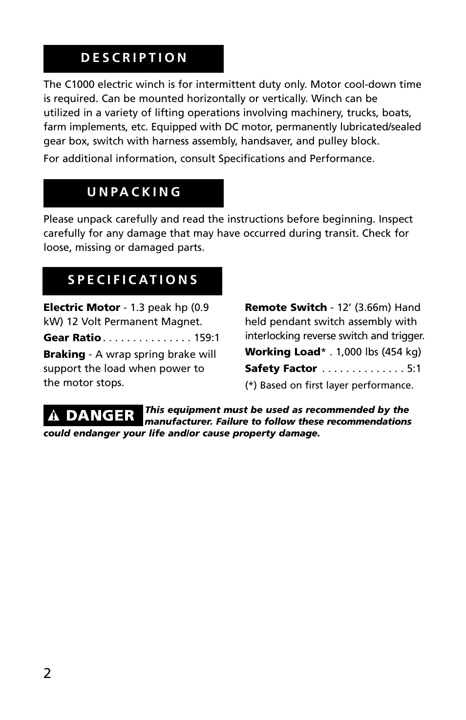 Superwinch C1000 (Motor Cover/Remote) - 453 kgs/12V User Manual | Page 3 / 60