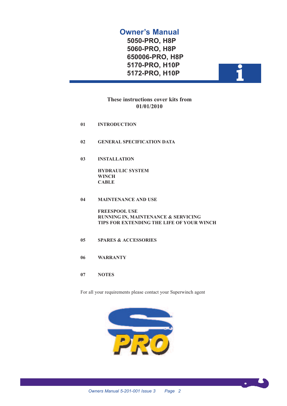 Owner’s manual | Superwinch H10P PRO - 4,300 kgs (Standard Drum with Load Control Valve) complies with EN14492-1 User Manual | Page 2 / 12