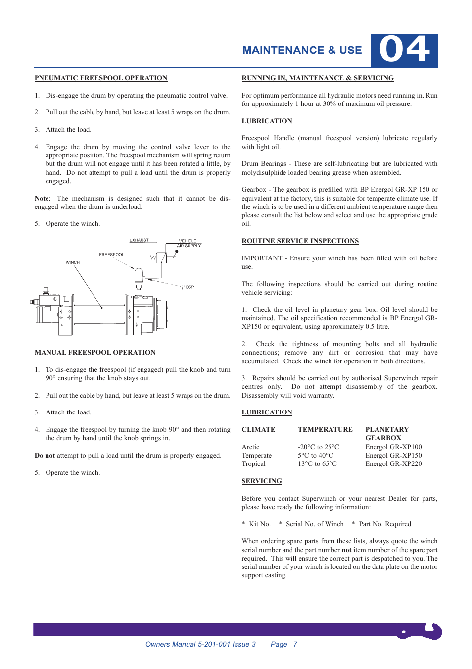 Maintenance & use | Superwinch H10P PRO - 4,300 kgs (Standard Drum with Load Control Valve) complies with EN14492-1 User Manual | Page 7 / 12