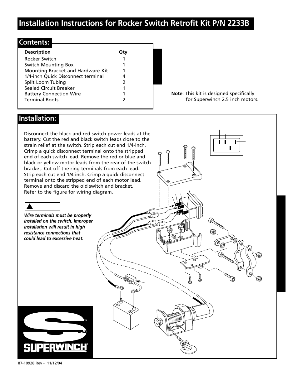 Superwinch Rocker Switch (2233B) User Manual | 6 pages