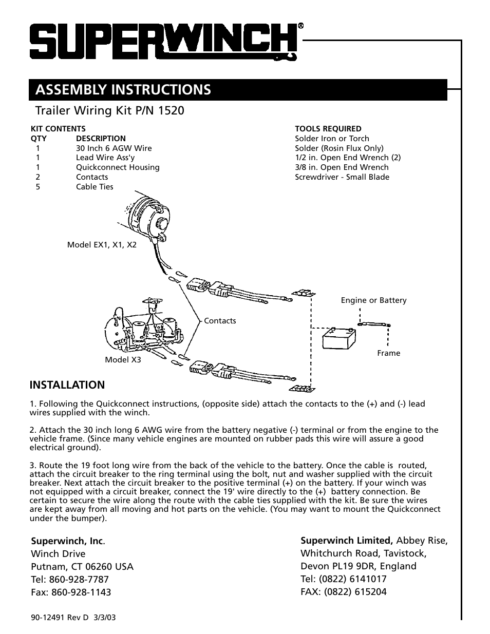 Superwinch Trailer Wiring Kit for Lighter Series Winches (1520) User Manual | 2 pages